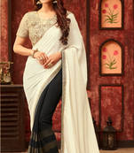 Black & White Premium Georgette Saree with Golden Contrast Blouse