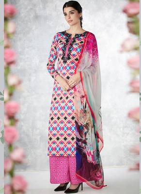Multicolor Embroidered Pure Cotton Silk Semi Stitched Salwar With Dupatta 1
