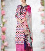 Multicolor Embroidered Pure Cotton Silk Semi Stitched Salwar With Dupatta