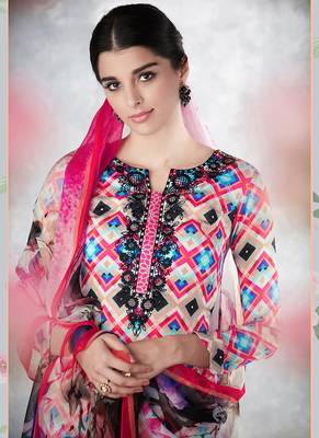 Multicolor Embroidered Pure Cotton Silk Semi Stitched Salwar With Dupatta 2