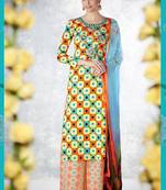 Multicolor Embroidered Pure Cotton Silk Semi Stitched Salwar With Dupatta