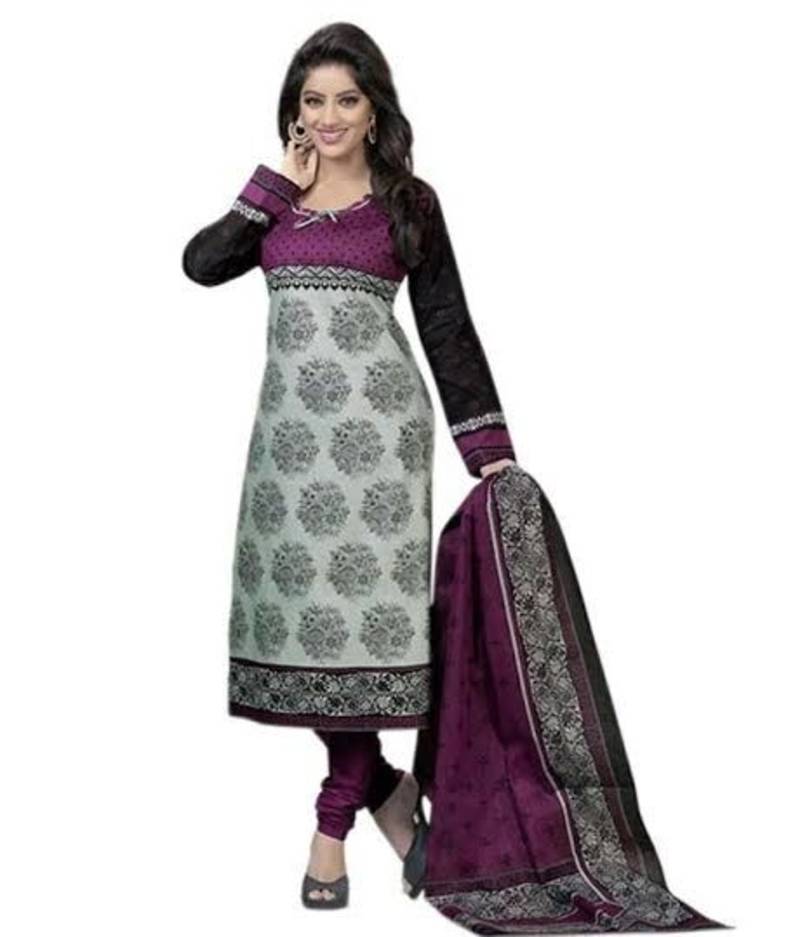 Multicolor printed cotton unstitched salwar with dupatta