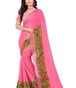Pink Woven Chiffon Saree With Blouse