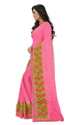 Pink Woven Chiffon Saree With Blouse 2