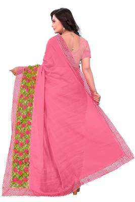 Pink Woven Chiffon Saree With Blouse 3