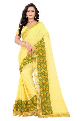 Yellow Woven Chiffon Saree With Blouse 1