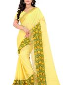 Yellow Woven Chiffon Saree With Blouse