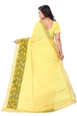 Yellow Woven Chiffon Saree With Blouse 3