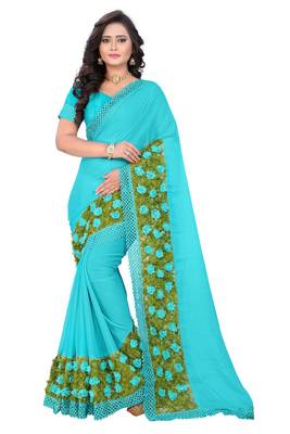 Sky Blue Woven Chiffon Saree With Blouse 1