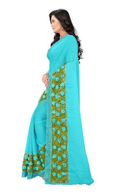 Sky Blue Woven Chiffon Saree With Blouse 2