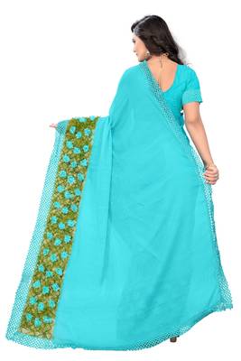 Sky Blue Woven Chiffon Saree With Blouse 3