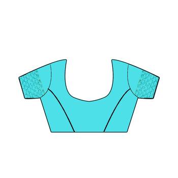 Sky Blue Woven Chiffon Saree With Blouse 4
