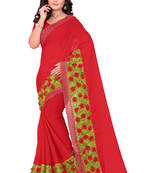 Red Woven Chiffon Saree With Blouse