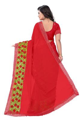 Red Woven Chiffon Saree With Blouse 3