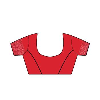 Red Woven Chiffon Saree With Blouse 4