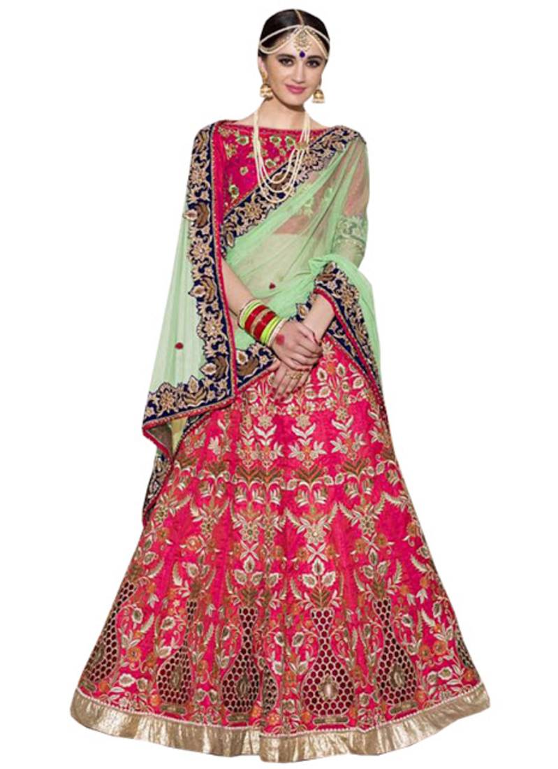 Blooming Georgette Pink Embroidered Festive Lehenga Choli