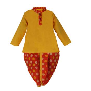 Red And Yellow Sanganeri Printed Cotton Dhoti Kurta 1