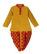 Red And Yellow Sanganeri Printed Cotton Dhoti Kurta