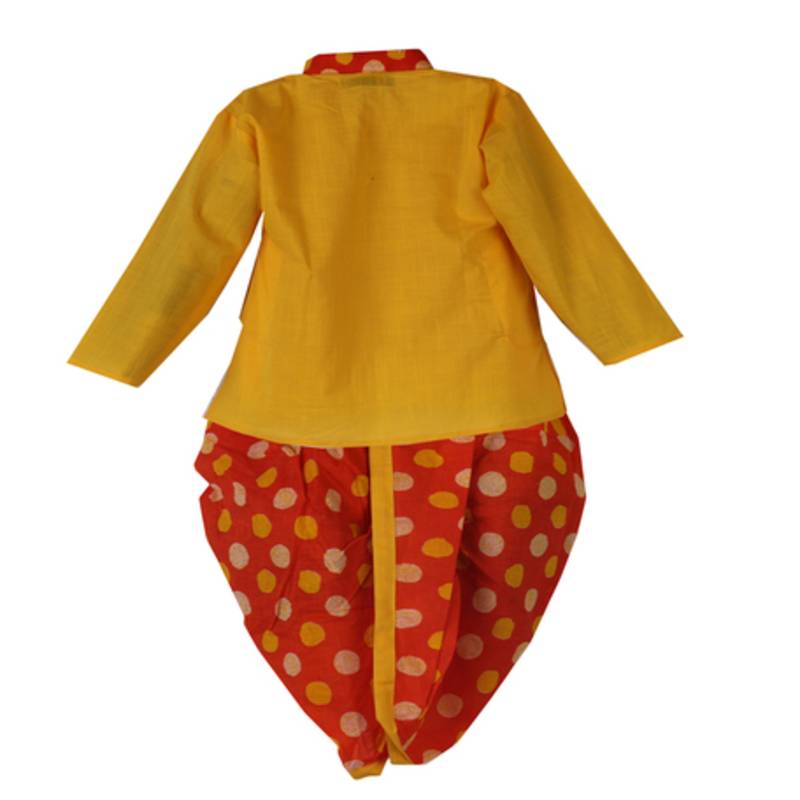 Red And Yellow Sanganeri Printed Cotton Dhoti Kurta