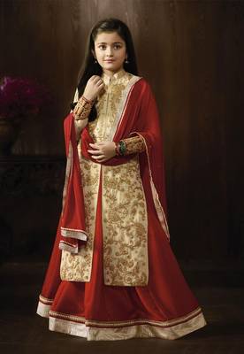 beige Dori Embroidery Work sharara kids salwar kameez 1