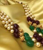 Triple Line Red Green Nd Golden Balls Neckpiece