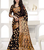 Black plain banarasi silk saree with blouse