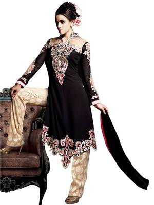Black embroidered georgette semi stitched salwar with dupatta 1
