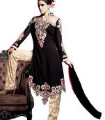 Black embroidered georgette semi stitched salwar with dupatta