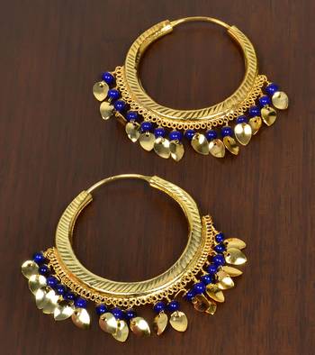 Blue BEADED PEEPAL PATTI hoops 1