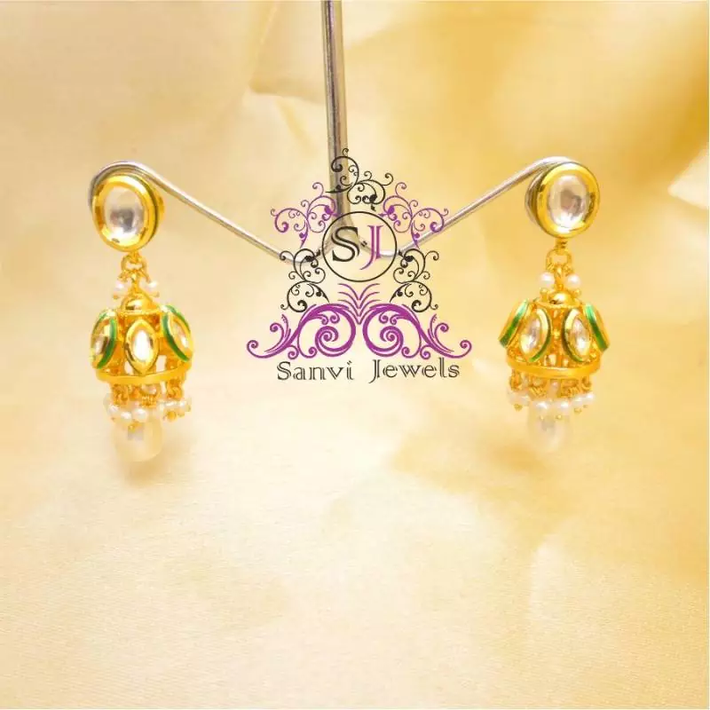 Kundan Meenakari Pearl Jhumki