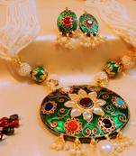 Traditional Jaipuri Navratna Gold Plated Necklace Set