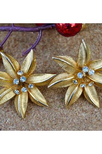 Dainty Gold Plated Flower Stud With Diamonds