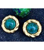 Gold Rimmed Green Flake Stud Earrings