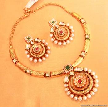 Multicolour Kundan  And  Pearl Antique Necklace Set 1