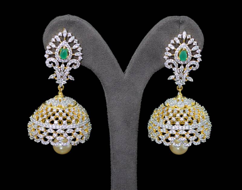 White studded_jewellery jhumkas