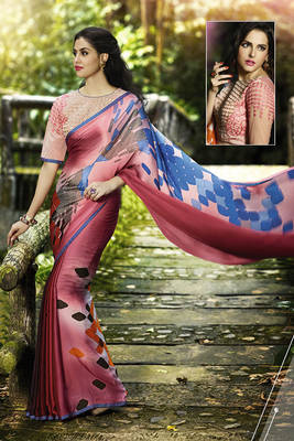 multicolor printed georgette saree with blouse 1