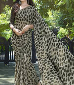 grey printed georgette saree with blouse