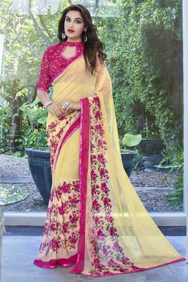 beige printed georgette saree with blouse 1