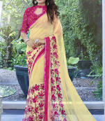beige printed georgette saree with blouse
