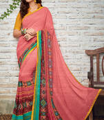 peach printed georgette saree with blouse