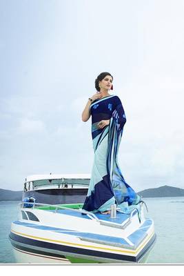 blue printed georgette saree with blouse 1
