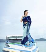 blue printed georgette saree with blouse