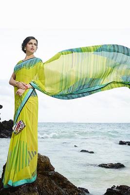 green printed georgette saree with blouse 1