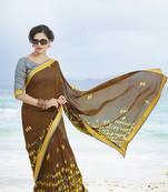 brown printed georgette saree with blouse
