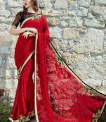 red embroidered georgette saree with blouse