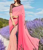 peach embroidered georgette saree with blouse