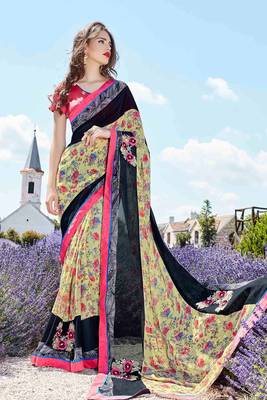 multicolor embroidered georgette saree with blouse 1