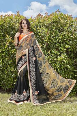multicolor embroidered georgette saree with blouse 1