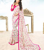 white printed georgette saree with blouse