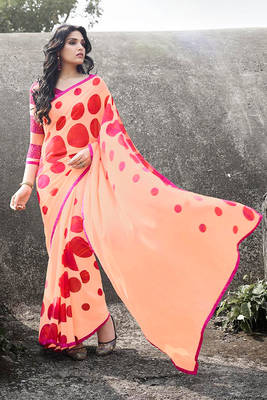 peach printed georgette saree with blouse 1